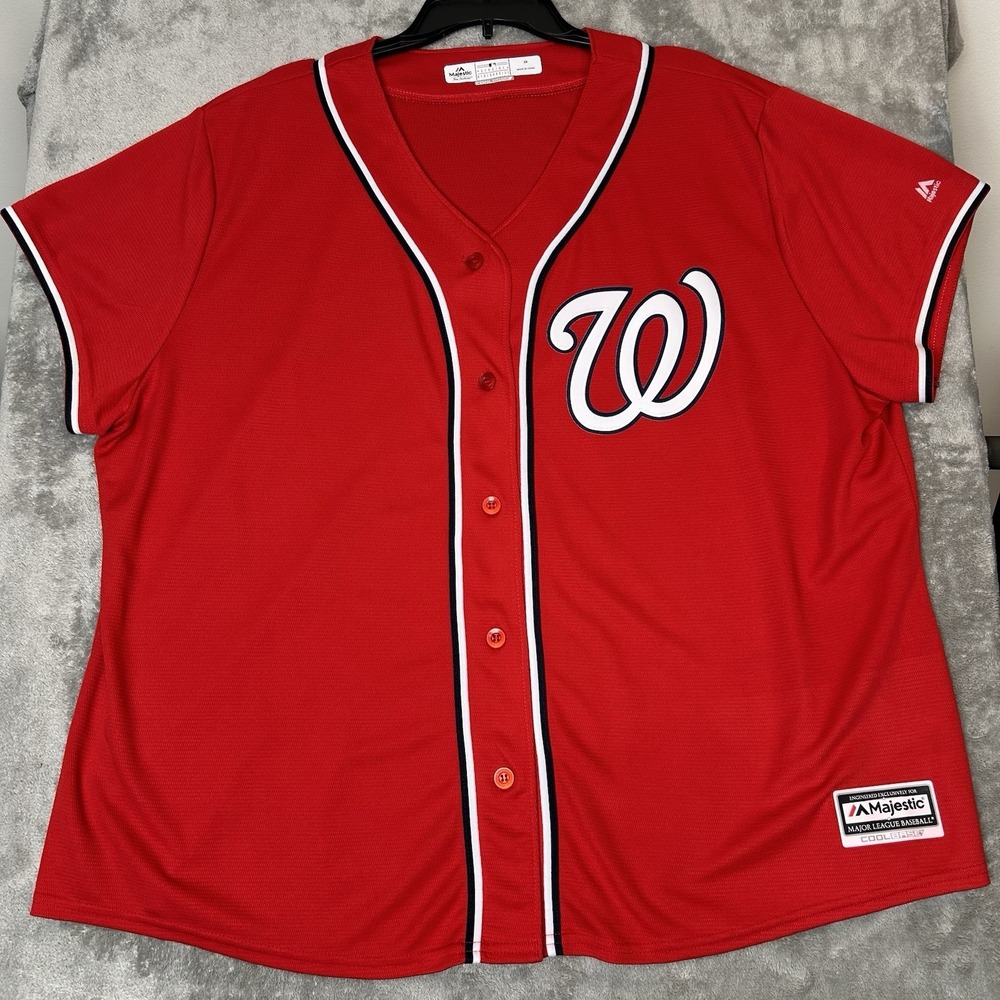 Washington Nationals Jersey Majestic MLB Red Jersey Womens Size 2X No Name Blank